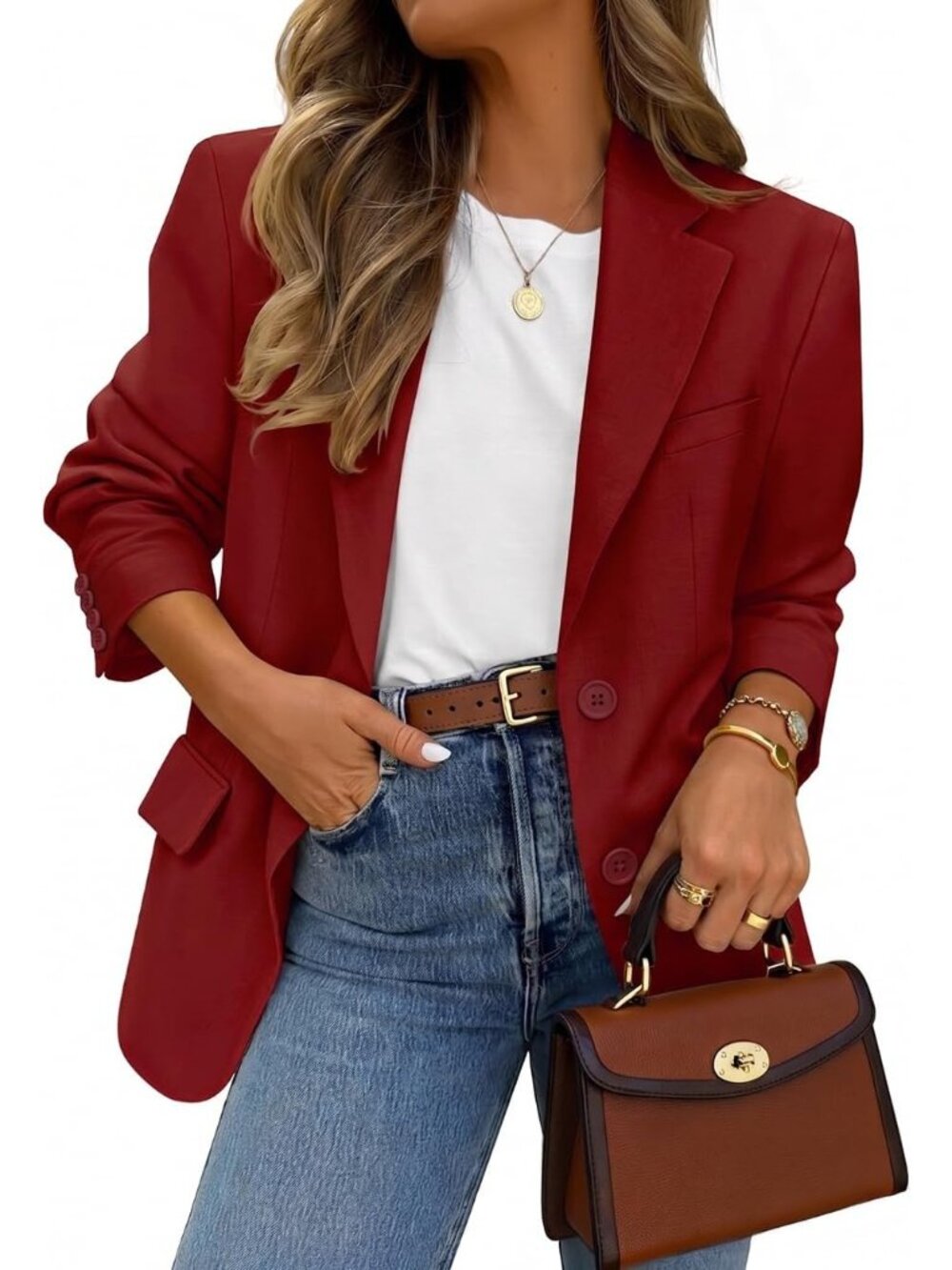 〽️Women's Wine Business Casual Lapel Lightweight Soft Long Sleeve Front Blazer